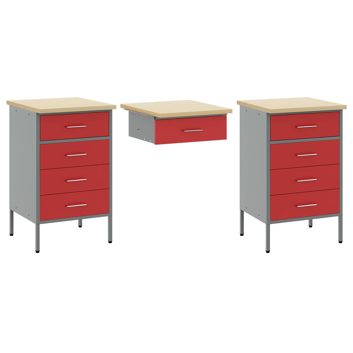 vidaXL Work Cabinet with Drawer 3 pcs Red Engineered Wood and Steel 5