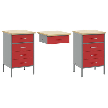 vidaXL Work Cabinet with Drawer 3 pcs Red Engineered Wood and Steel 5