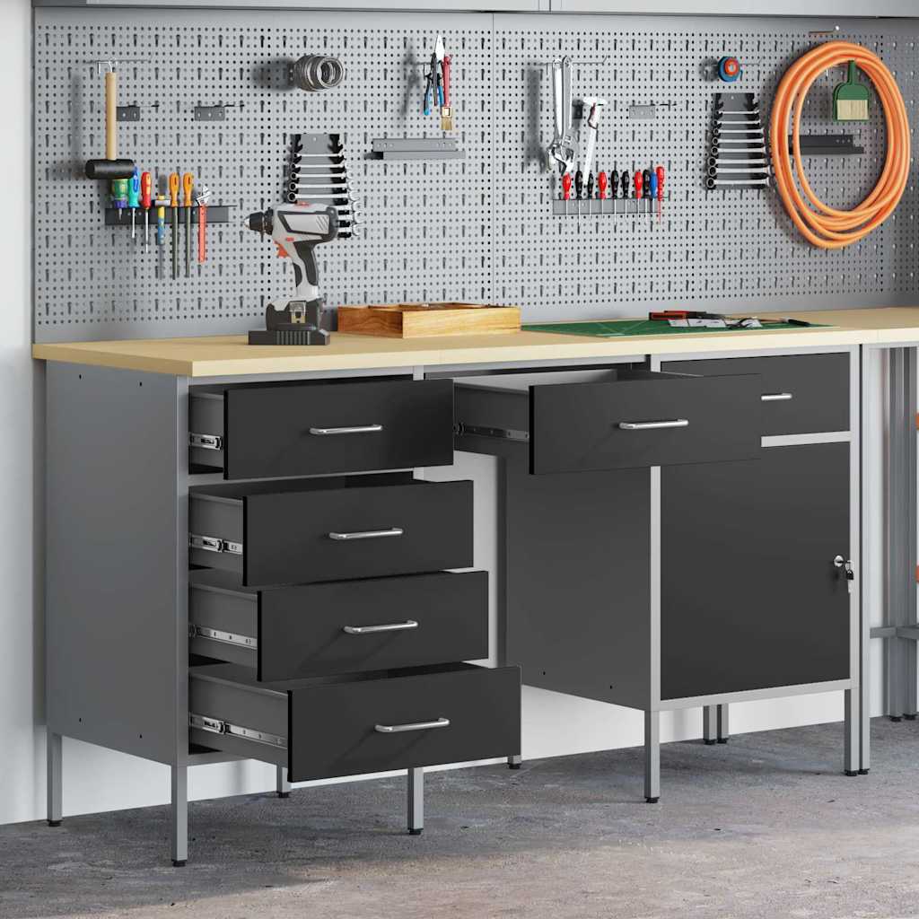 vidaXL Work Cabinet with Drawer 3 pcs Black Engineered Wood and Steel 1
