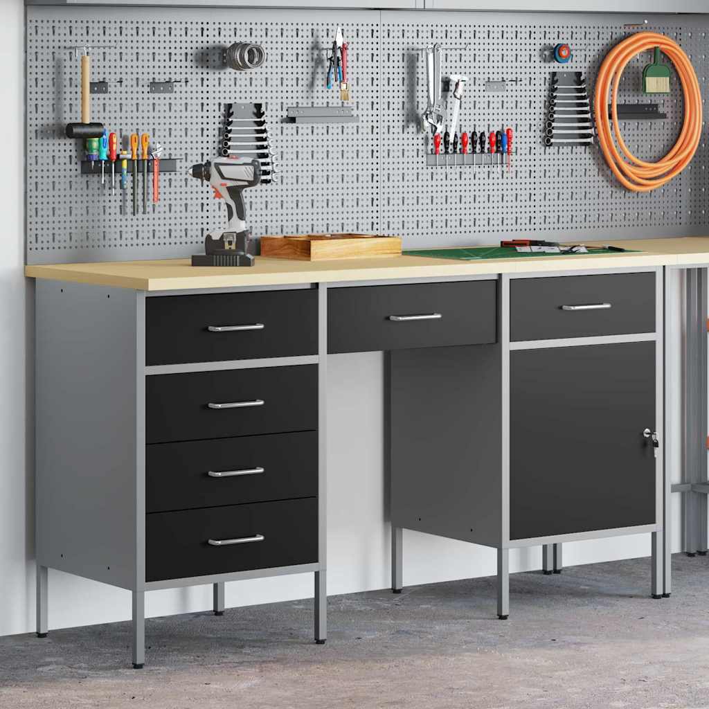 vidaXL Work Cabinet with Drawer 3 pcs Black Engineered Wood and Steel 3