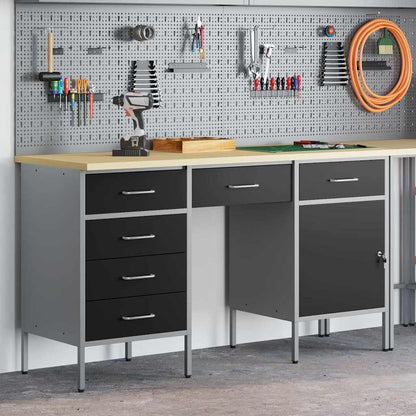 vidaXL Work Cabinet with Drawer 3 pcs Black Engineered Wood and Steel 3