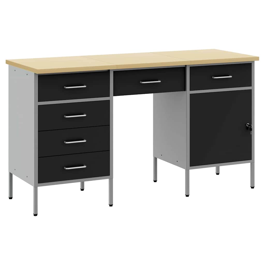 vidaXL Work Cabinet with Drawer 3 pcs Black Engineered Wood and Steel 2