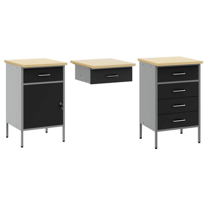 vidaXL Work Cabinet with Drawer 3 pcs Black Engineered Wood and Steel 4