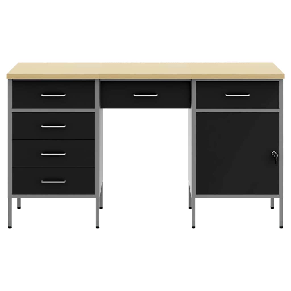 vidaXL Work Cabinet with Drawer 3 pcs Black Engineered Wood and Steel 5