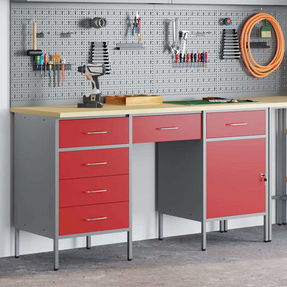 vidaXL Work Cabinet with Drawer 3 pcs Red Engineered Wood and Steel 1