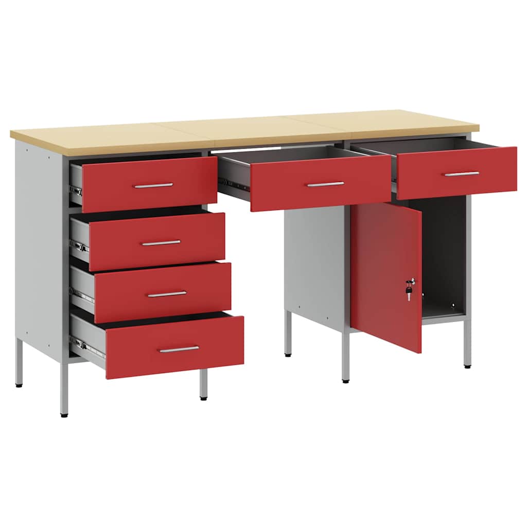 vidaXL Work Cabinet with Drawer 3 pcs Red Engineered Wood and Steel 3