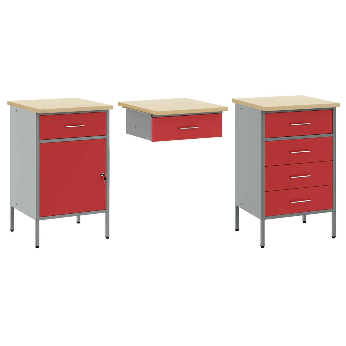 vidaXL Work Cabinet with Drawer 3 pcs Red Engineered Wood and Steel 4