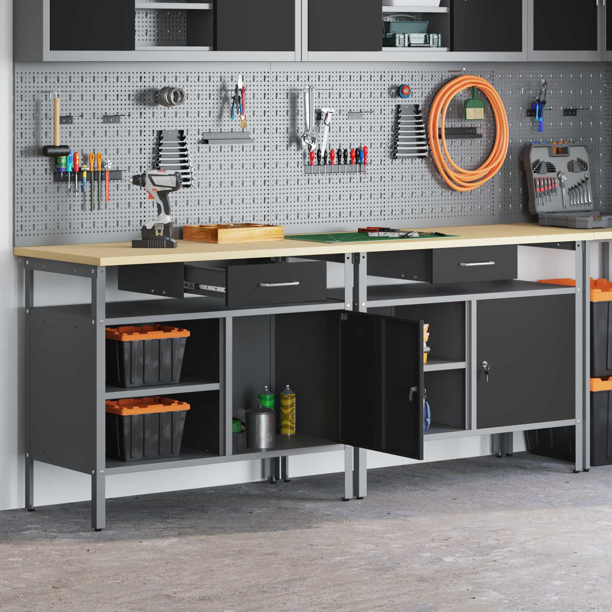 vidaXL Work Bench Set 2 pcs Black Steel 1