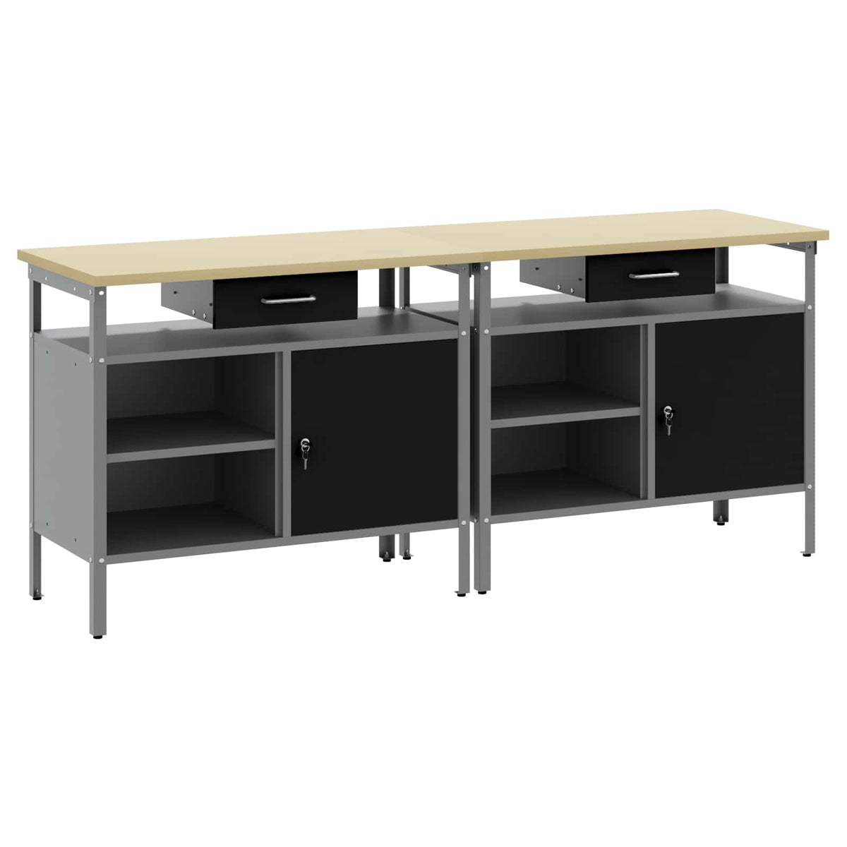 vidaXL Work Bench Set 2 pcs Black Steel 2