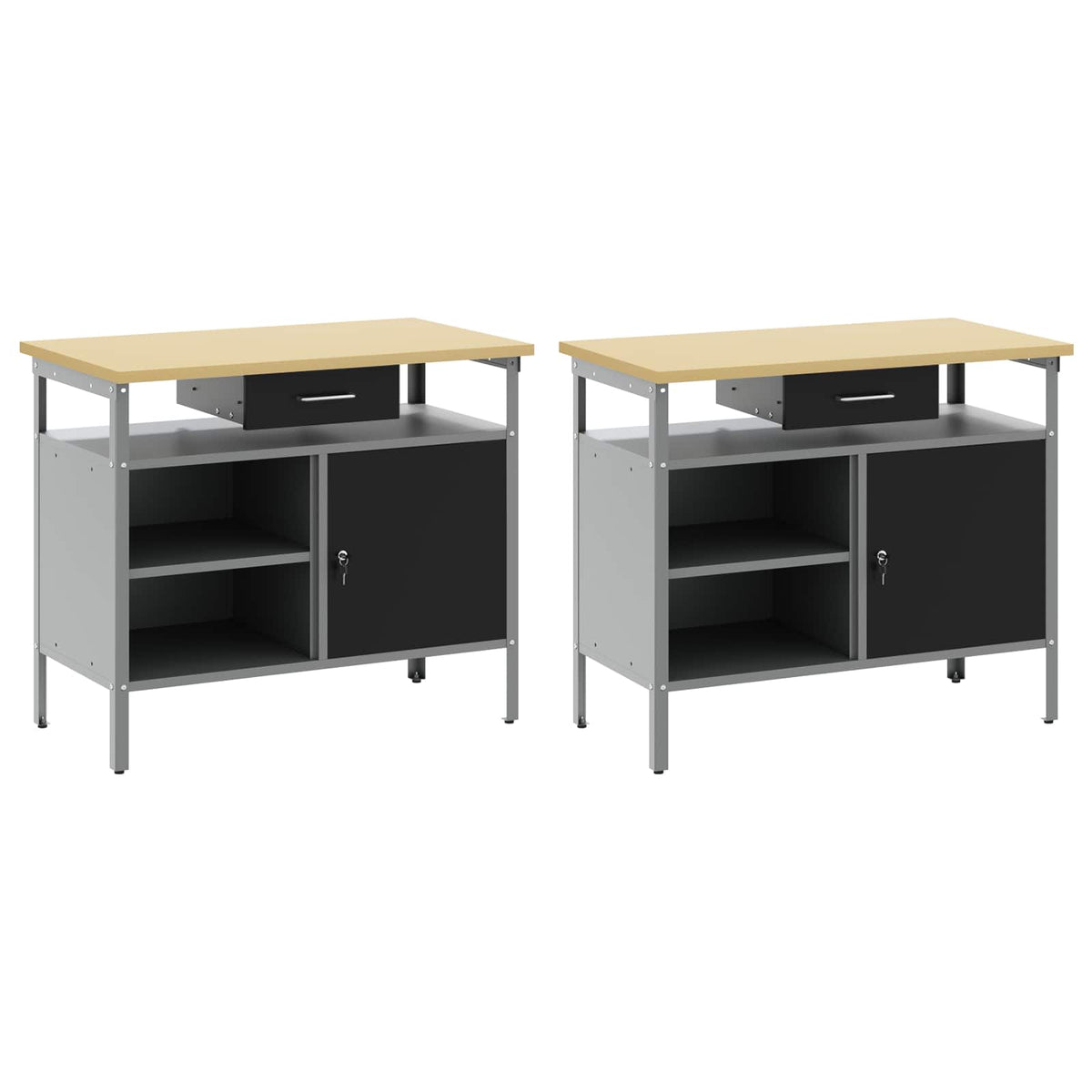 vidaXL Work Bench Set 2 pcs Black Steel 5