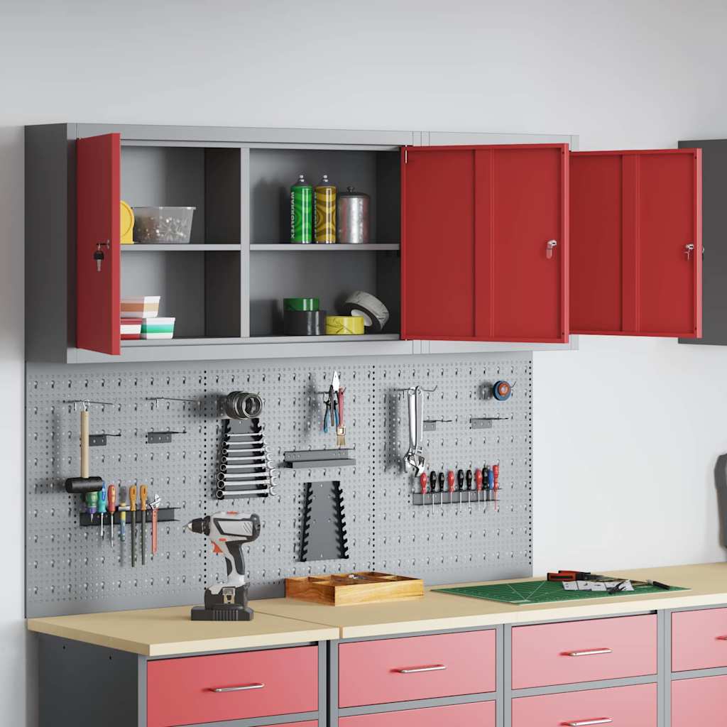 vidaXL Tool Cabinet Set with Shelf 5 pcs Red Powder-Coated Steel 4