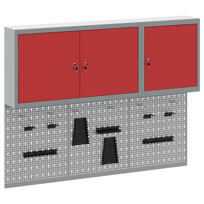 vidaXL Tool Cabinet Set with Shelf 5 pcs Red Powder-Coated Steel 2