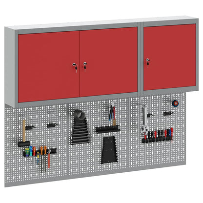 vidaXL Tool Cabinet Set with Shelf 5 pcs Red Powder-Coated Steel 3