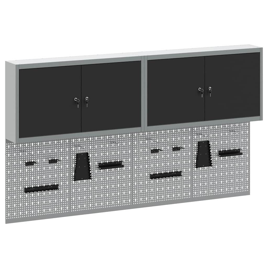 vidaXL Tool Cabinet Set with Shelf 6 pcs Black Powder-Coated Steel 2