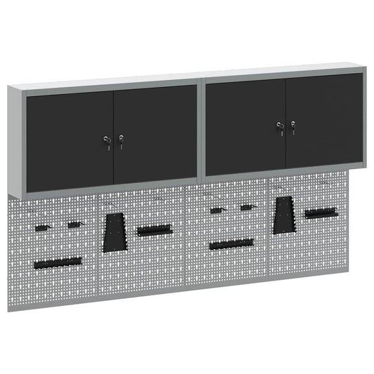 vidaXL Tool Cabinet Set with Shelf 6 pcs Black Powder-Coated Steel 2
