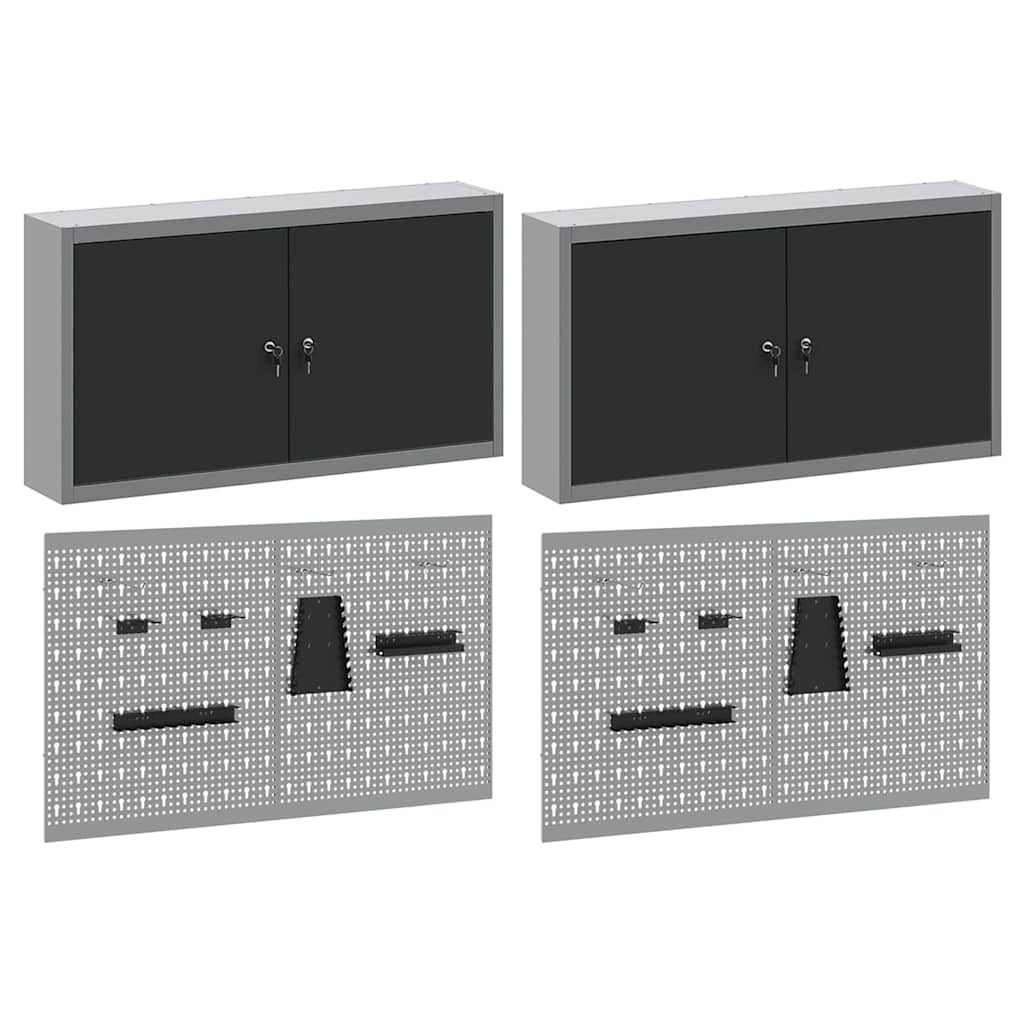 vidaXL Tool Cabinet Set with Shelf 6 pcs Black Powder-Coated Steel 6