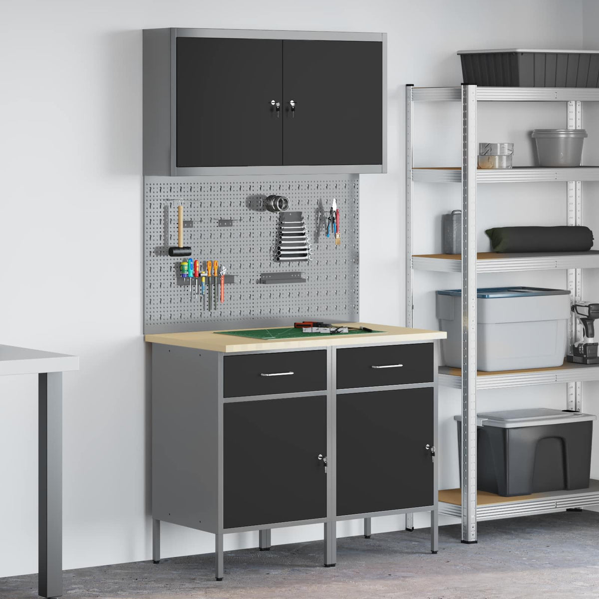 vidaXL Work Cabinet with Drawer 5 pcs Black Engineered Wood and Steel 1