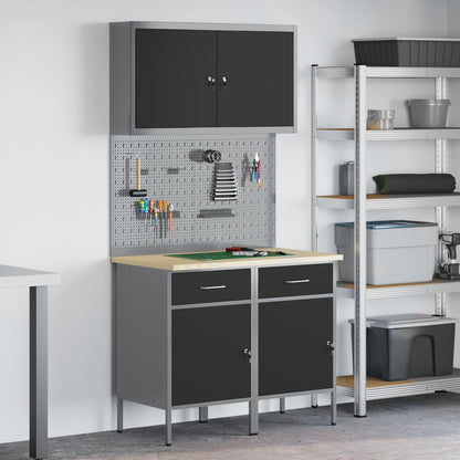 vidaXL Work Cabinet with Drawer 5 pcs Black Engineered Wood and Steel 1