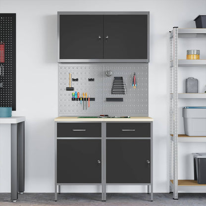 vidaXL Work Cabinet with Drawer 5 pcs Black Engineered Wood and Steel 4