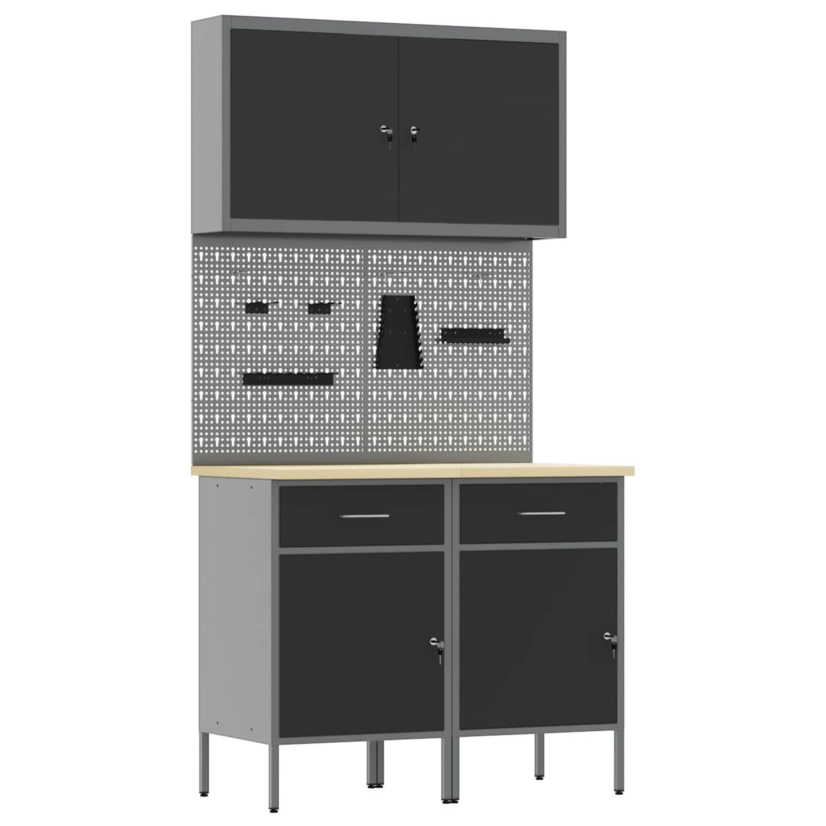 vidaXL Work Cabinet with Drawer 5 pcs Black Engineered Wood and Steel 2