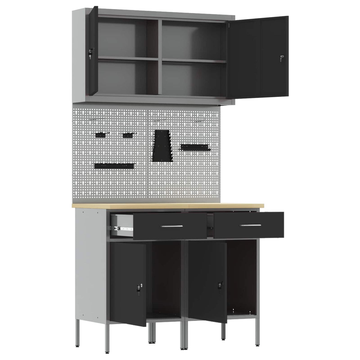 vidaXL Work Cabinet with Drawer 5 pcs Black Engineered Wood and Steel 5