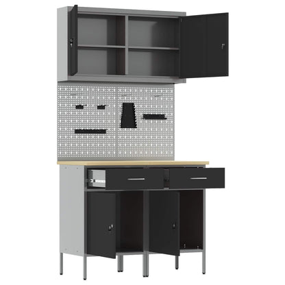 vidaXL Work Cabinet with Drawer 5 pcs Black Engineered Wood and Steel 5