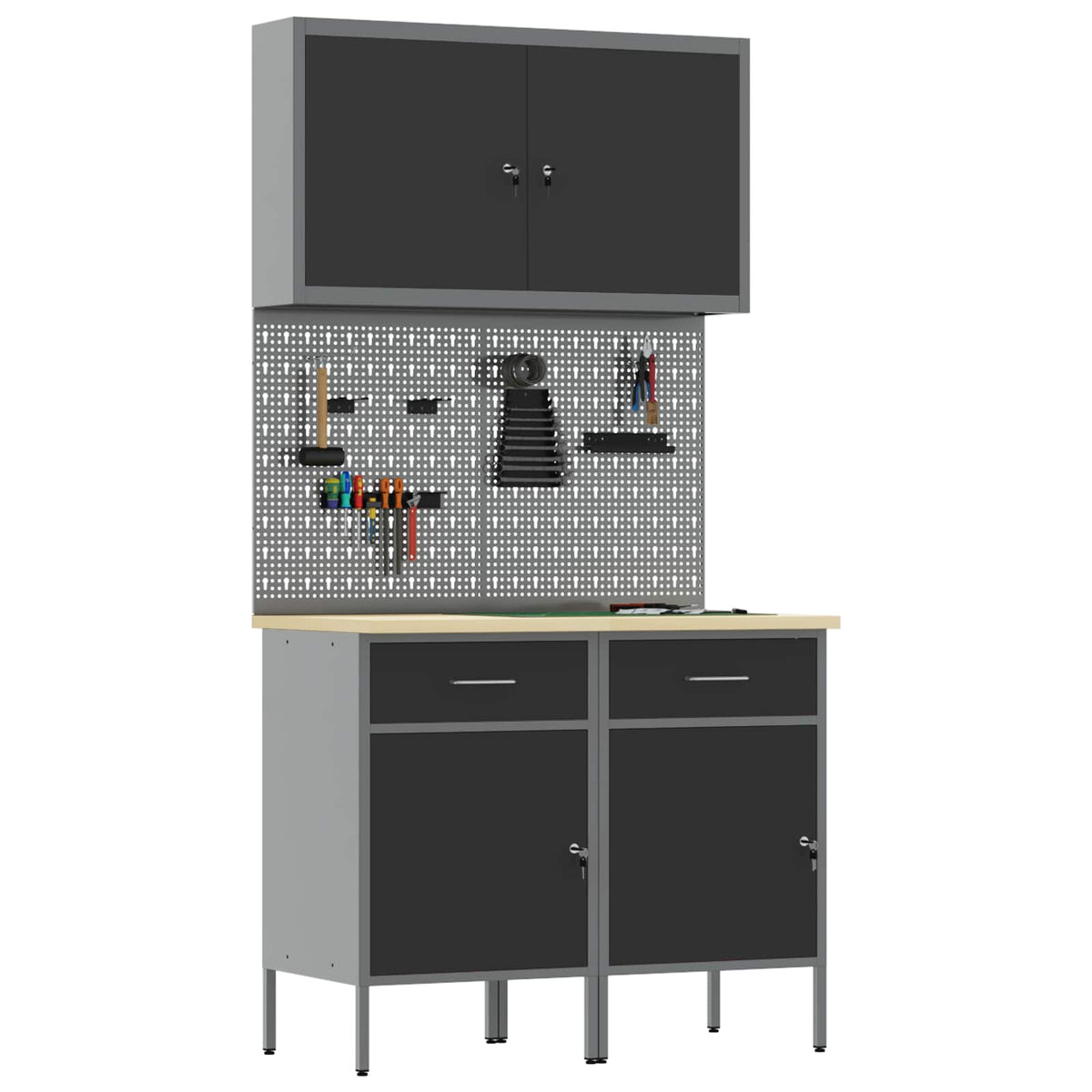vidaXL Work Cabinet with Drawer 5 pcs Black Engineered Wood and Steel 3