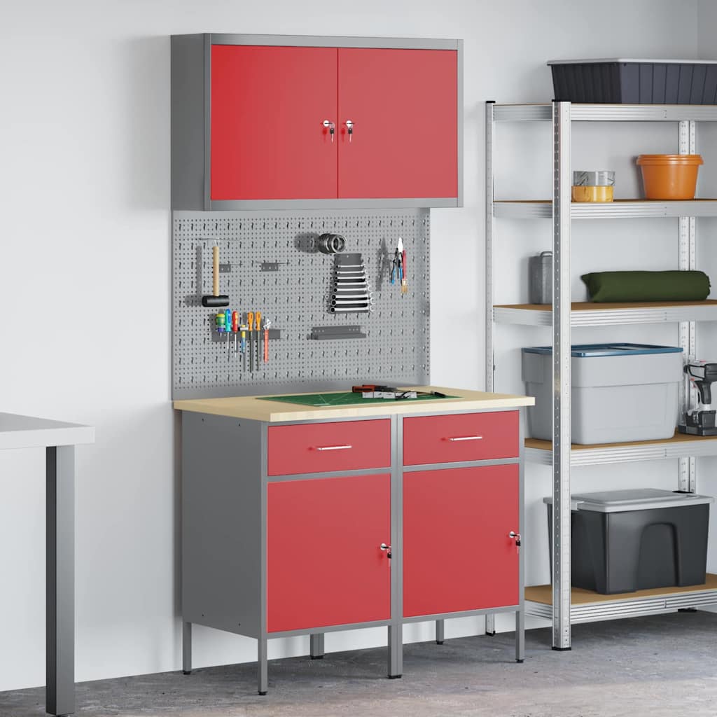 vidaXL Work Cabinet with Drawer 5 pcs Red Engineered Wood and Steel 1
