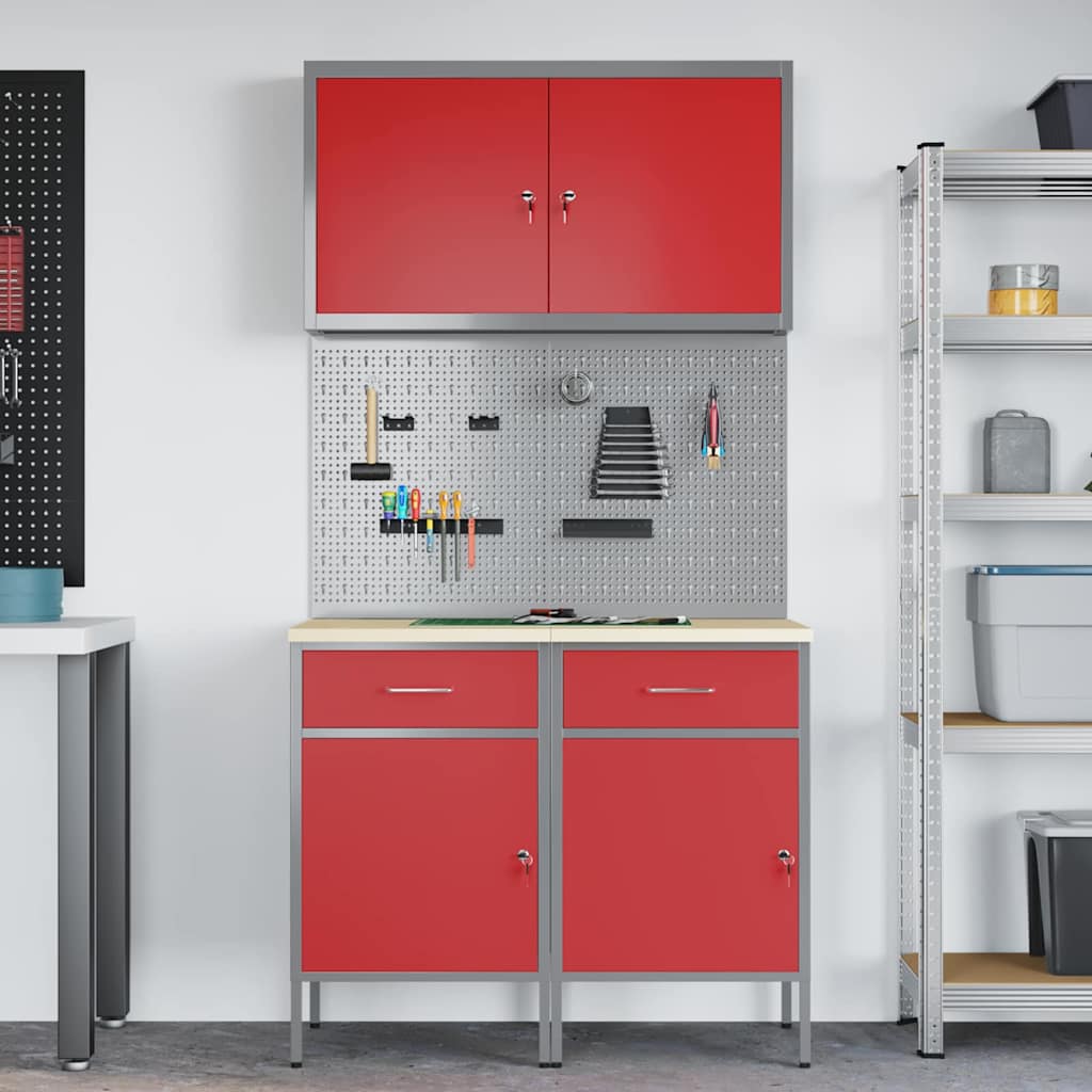 vidaXL Work Cabinet with Drawer 5 pcs Red Engineered Wood and Steel 4