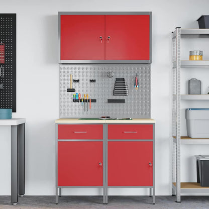 vidaXL Work Cabinet with Drawer 5 pcs Red Engineered Wood and Steel 4