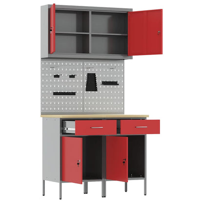 vidaXL Work Cabinet with Drawer 5 pcs Red Engineered Wood and Steel 5