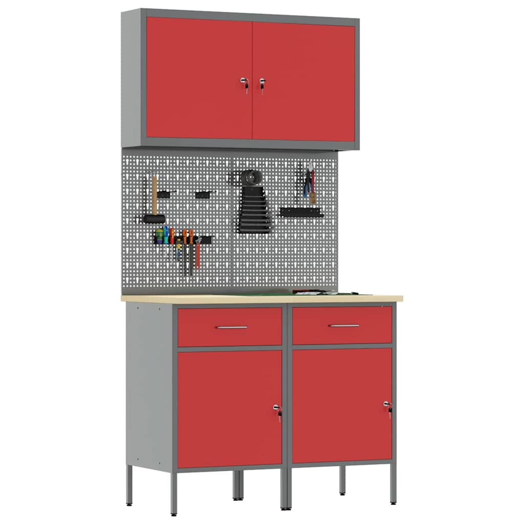 vidaXL Work Cabinet with Drawer 5 pcs Red Engineered Wood and Steel 3