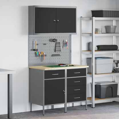 vidaXL Work Cabinet with Drawer 5 pcs Black Engineered Wood and Steel 1