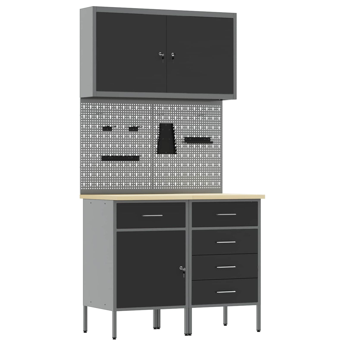vidaXL Work Cabinet with Drawer 5 pcs Black Engineered Wood and Steel 2