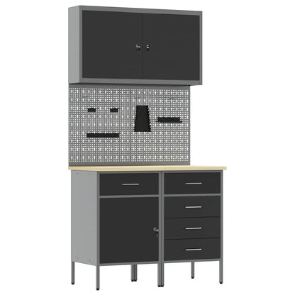 vidaXL Work Cabinet with Drawer 5 pcs Black Engineered Wood and Steel 2