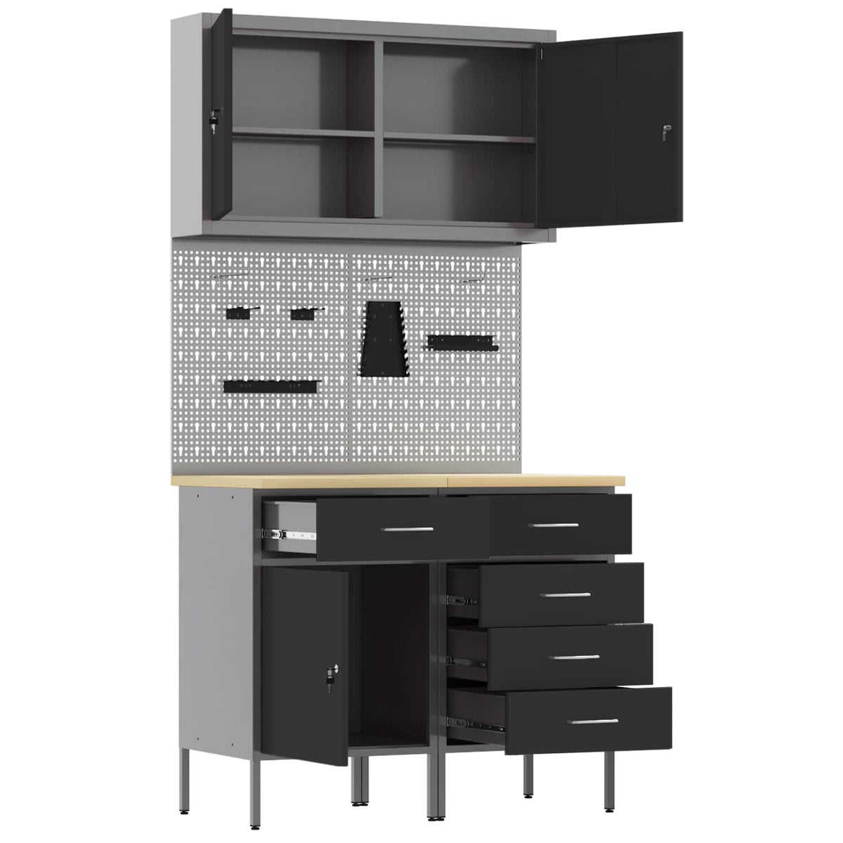 vidaXL Work Cabinet with Drawer 5 pcs Black Engineered Wood and Steel 5