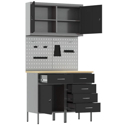 vidaXL Work Cabinet with Drawer 5 pcs Black Engineered Wood and Steel 5