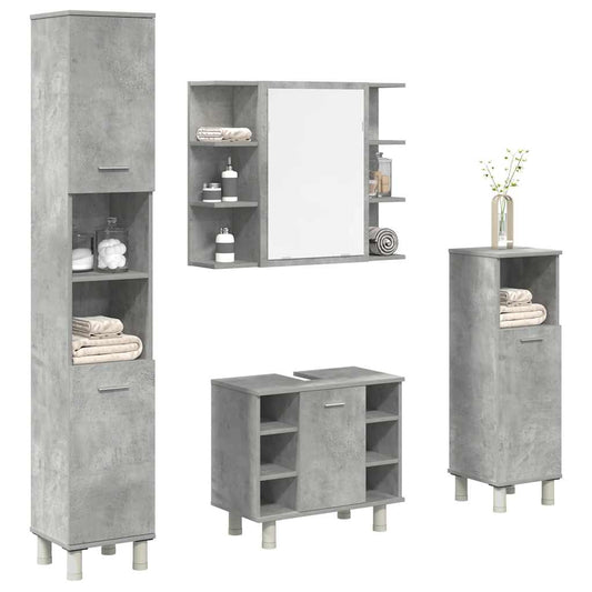 4 Piece Bathroom Furniture Set Engineered Wood Concrete grey