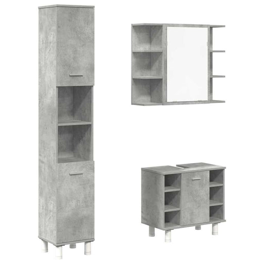 3 Piece Bathroom Furniture Set Engineered Wood Concrete grey