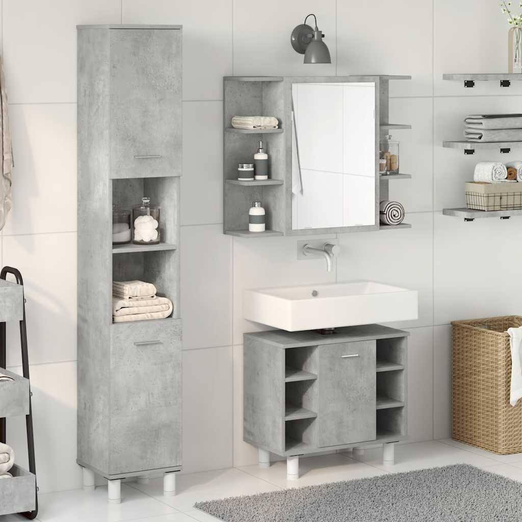 vidaXL 3 Piece Bathroom Furniture Set Concrete Grey Engineered Wood 3