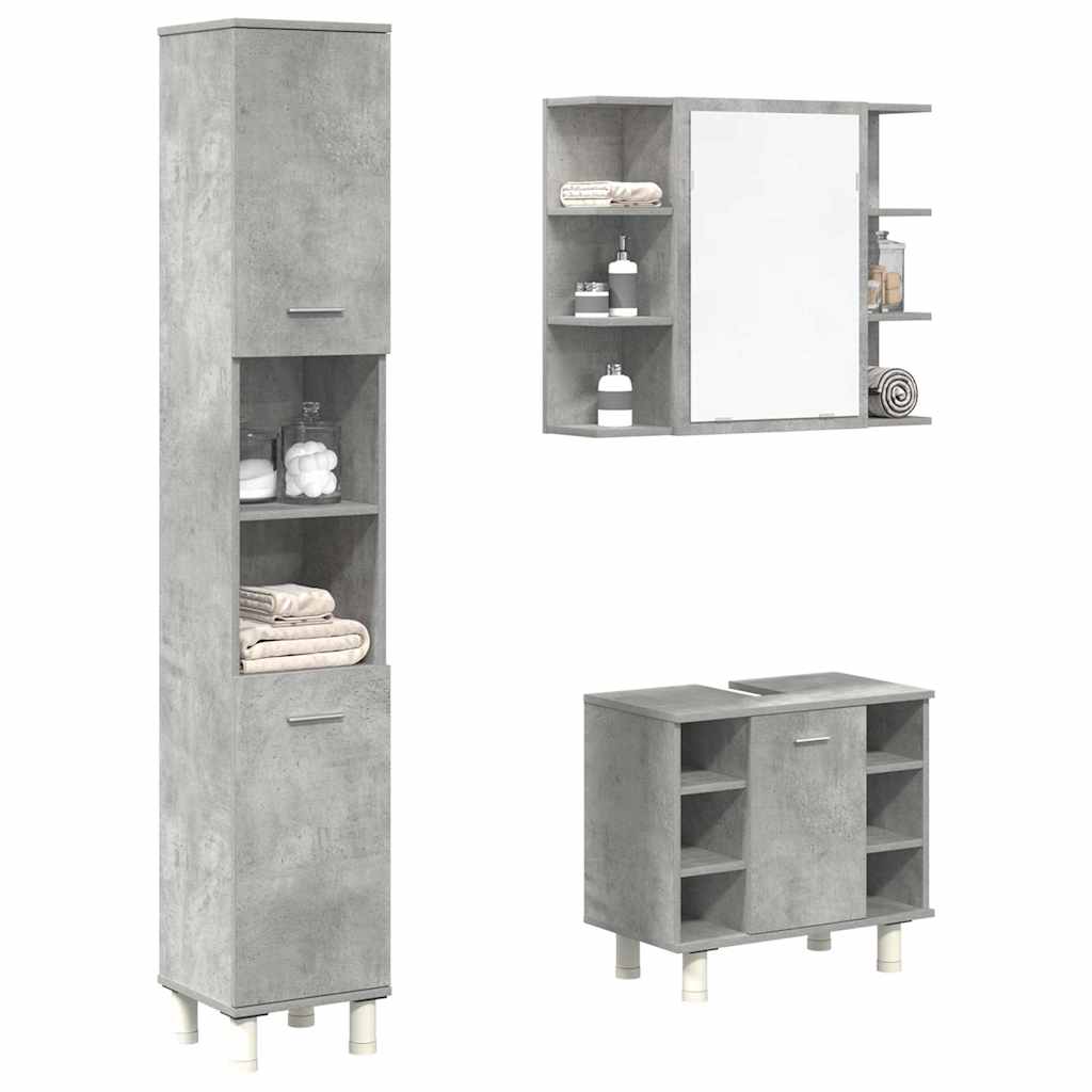 vidaXL 3 Piece Bathroom Furniture Set Concrete Grey Engineered Wood 1