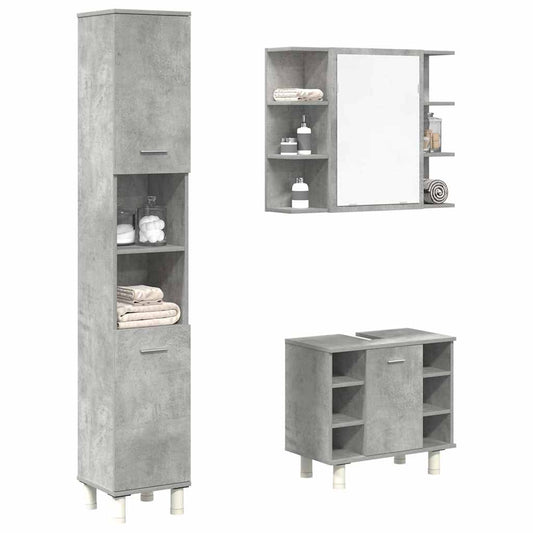 3 Piece Bathroom Furniture Set Engineered Wood Concrete grey