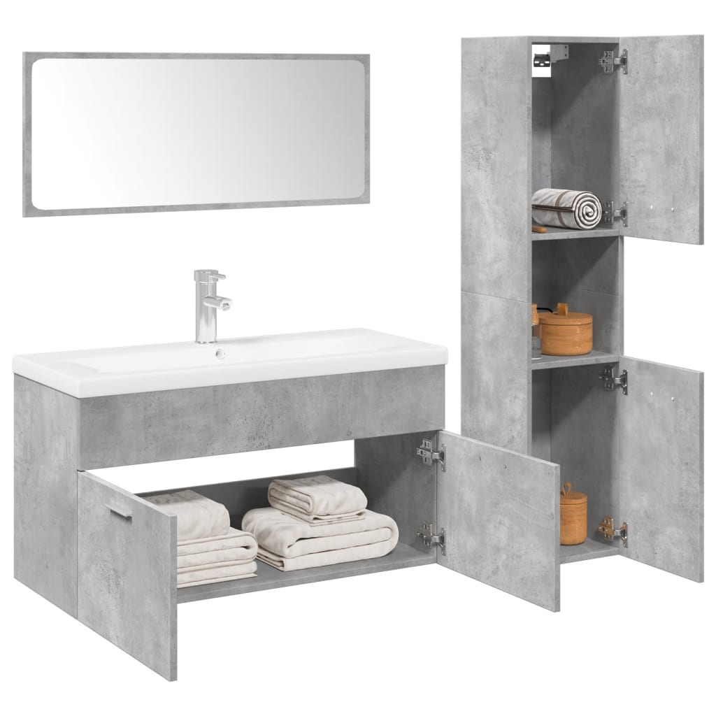 vidaXL 4 Piece Bathroom Furniture Set Concrete Grey Engineered Wood 1