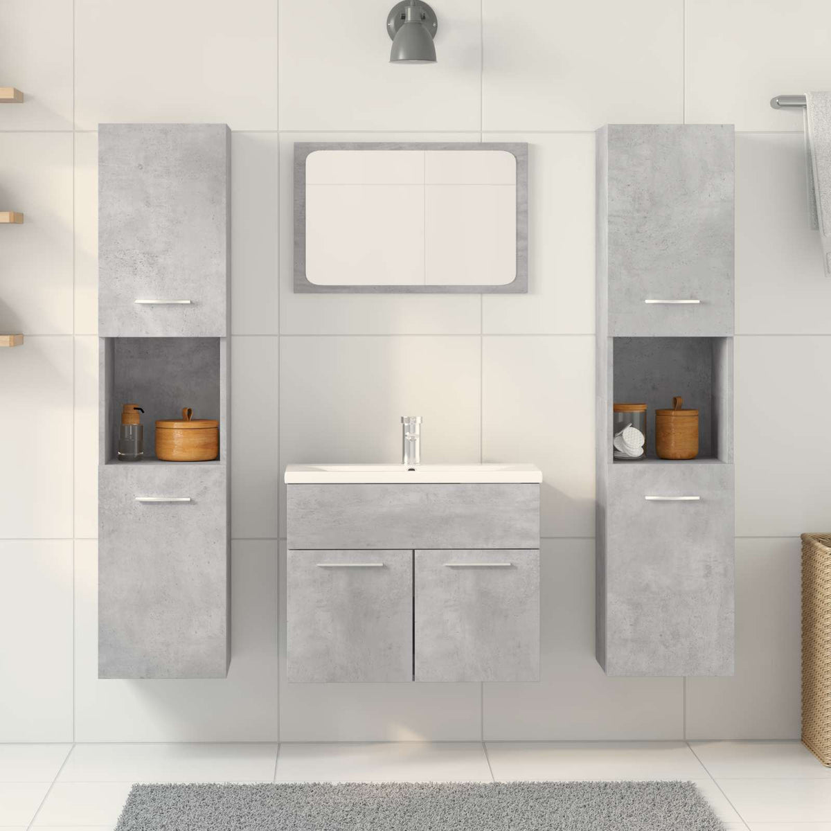 vidaXL 4 Piece Bathroom Furniture Set Concrete Grey Engineered Wood 4