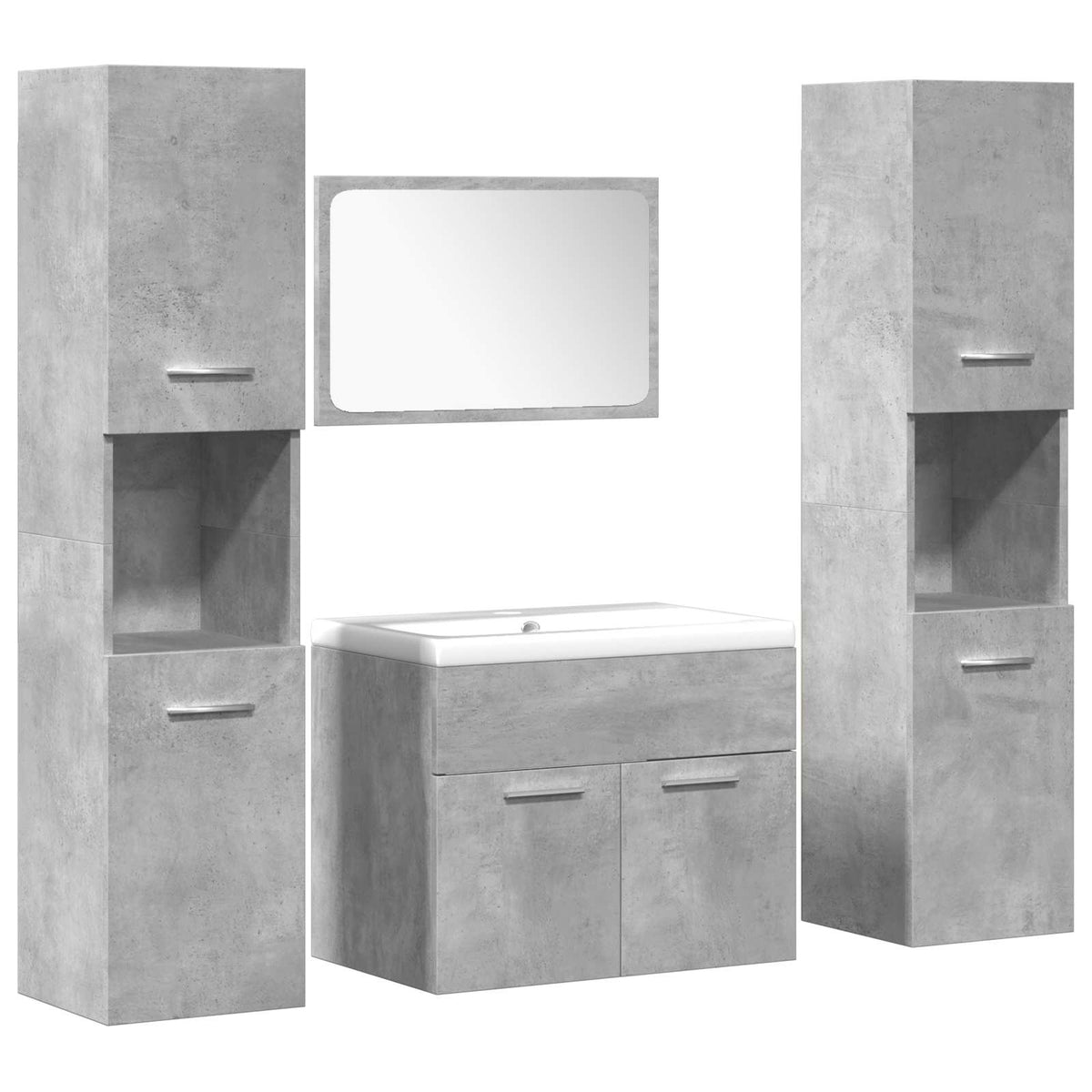 vidaXL 4 Piece Bathroom Furniture Set Concrete Grey Engineered Wood 5