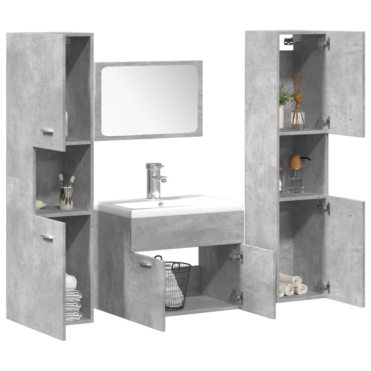 vidaXL 4 Piece Bathroom Furniture Set Concrete Grey Engineered Wood 3
