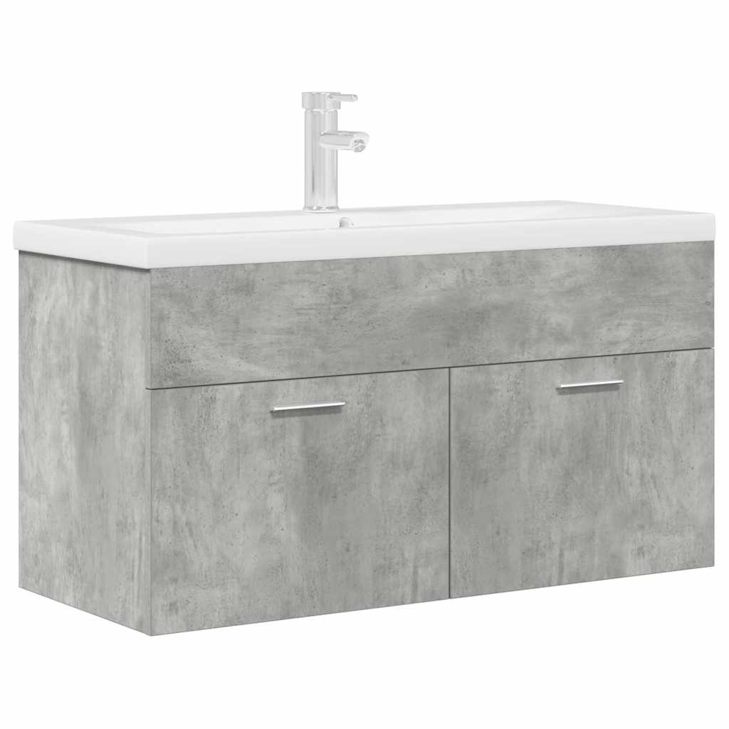 vidaXL Bathroom Sink Cabinet with Built-in Basin and Faucet Concrete Grey 1