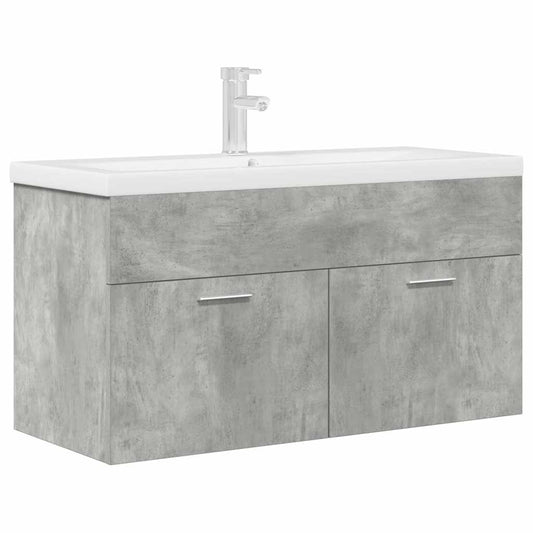 vidaXL Bathroom Sink Cabinet with Built-in Basin and Faucet Concrete Grey 1