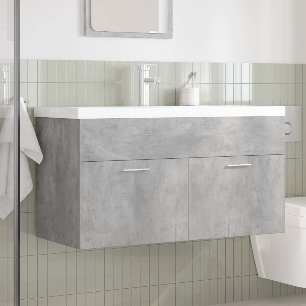vidaXL Bathroom Sink Cabinet with Built-in Basin and Faucet Concrete Grey 2