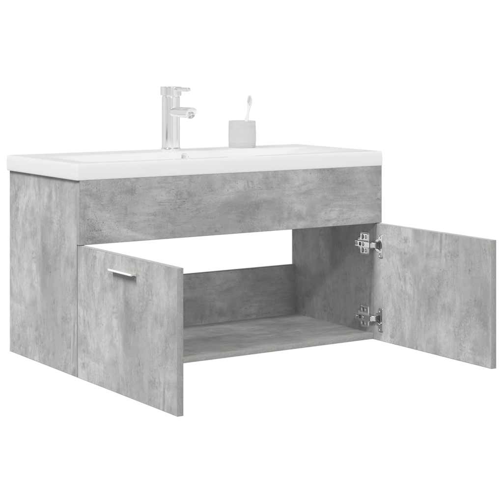 vidaXL Bathroom Sink Cabinet with Built-in Basin and Faucet Concrete Grey 3